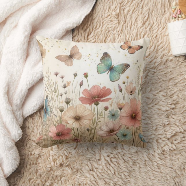 Boho Wildflowers & butterflies  Cushion (Blanket)