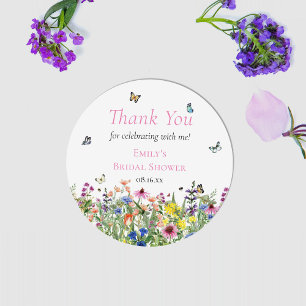 Boho Wildflowers & Butterflies Thank You Classic Round Sticker