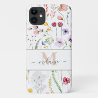 Boho Wildflowers Custom Name Monogram