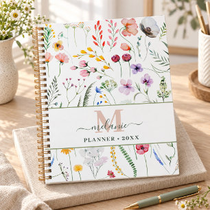 Boho Wildflowers Custom Name Monogram Planner