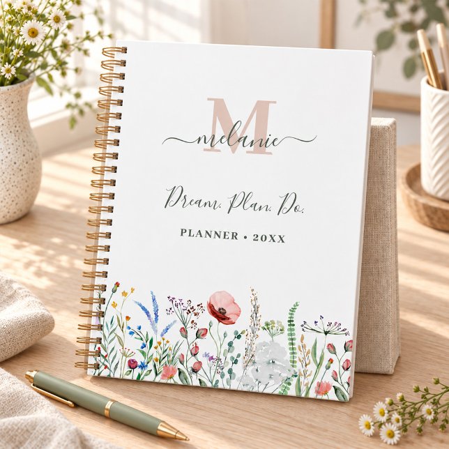 Boho Wildflowers Custom Name Monogram Planner (Boho Wildflowers Custom Name Monogram Planner)