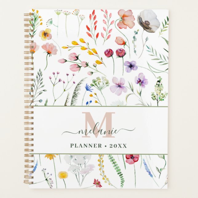 Boho Wildflowers Custom Name Monogram Planner (Front)
