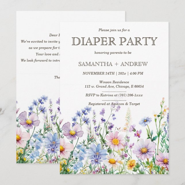 Boho Wildflowers Diaper Party Template  (Front/Back)