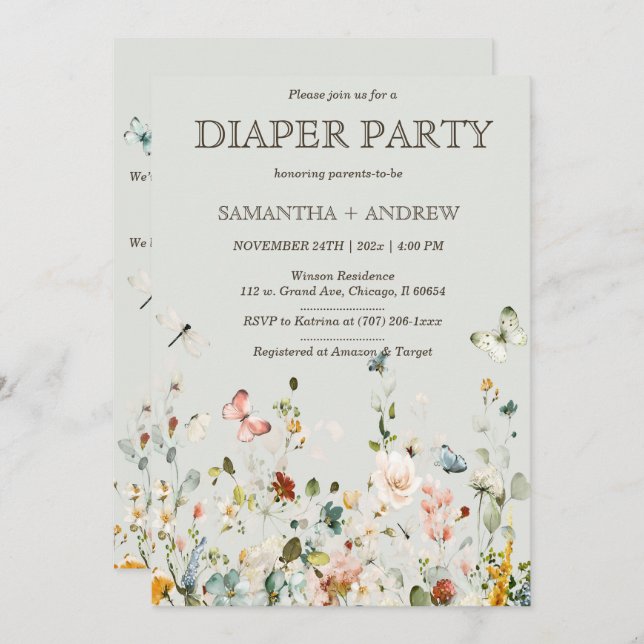 Boho Wildflowers Diaper Party Template  (Front/Back)