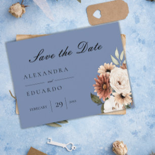 Boho Wildflowers Dusty Blue Wedding Save the Date Announcement Postcard