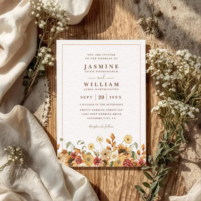 Boho Wildflowers Elegant Modern QR Code Wedding Invitation (Creator Uploaded)