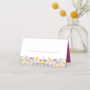 Boho Wildflowers Elegant Pink Wedding Floral Place Card