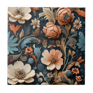 Boho Wildflowers Elegant Seamless Pattern Ceramic Tile