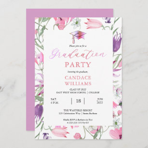 Boho Wildflowers Floral Frame Graduation Party Invitation