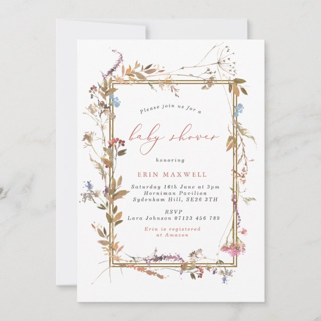Boho Wildflowers Frame Baby Shower Invitation (Front)