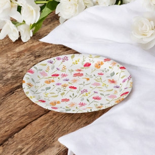 Boho wildflowers garden floral bridal shower party paper plate