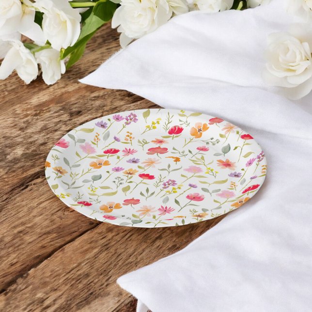Boho wildflowers garden floral bridal shower party paper plate (Boho wildflowers garden floral bridal shower party paper plates)
