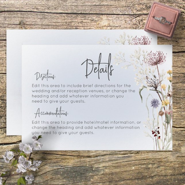 Boho Wildflowers Modern Blue Details Wedding Enclosure Card (Creator Uploaded)