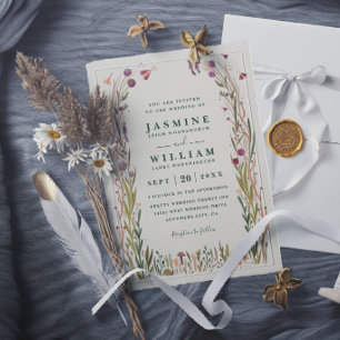 Boho Wildflowers Mushroom Magic Elegant Wedding Invitation