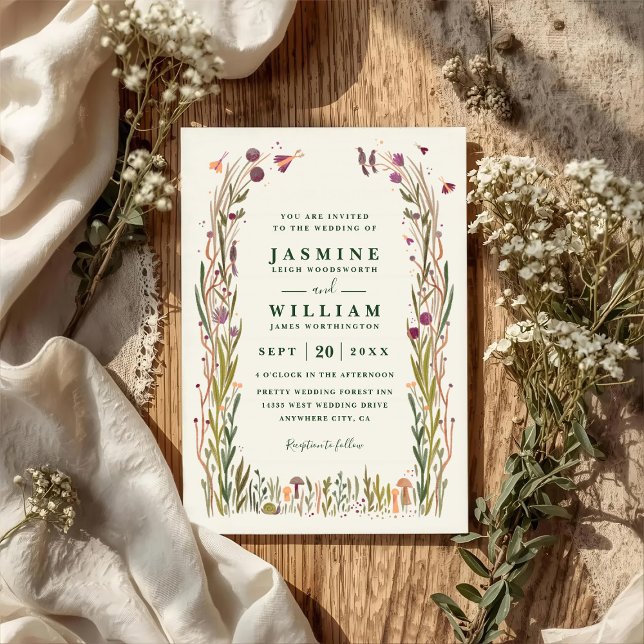 Boho Wildflowers Mushroom Magic QR Code Wedding Invitation (Creator Uploaded)