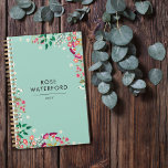 Boho Wildflowers - Name Planner<br><div class="desc">Beautiful boho planner in pale blueish green with hand-drawn wildflowers in pink,  violet,  peach,  and white,  and berries and leaves. Personalise with your name!</div>