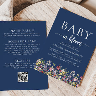 Boho Wildflowers Navy Blue QR Code Baby Shower Invitation