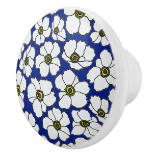 Boho Wildflowers On Blue Ceramic Knob