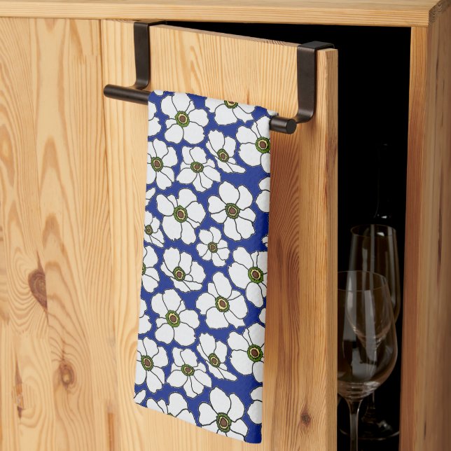 Boho Wildflowers On Blue  Tea Towel (Thirds Fold)
