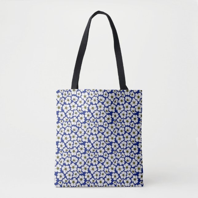 Boho Wildflowers On Blue Tote Bag (Front)
