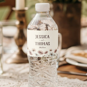 Boho Wildflowers on Cream Simple Wedding Water Bottle Label