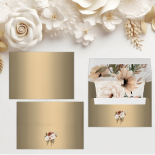 Boho Wildflowers on Metallic Gold Wedding Envelope