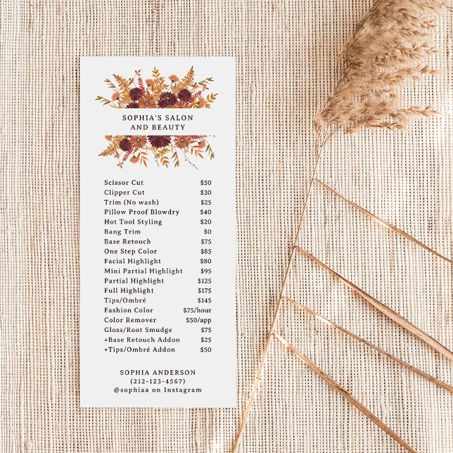 Boho Wildflowers on White | Salon Price List Rack Card (Creator Uploaded)