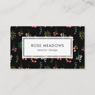 Boho Wildflowers Pattern Black Business Card