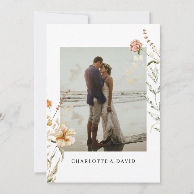 Boho Wildflowers Photo Bridal Shower Thank You Card (Back)