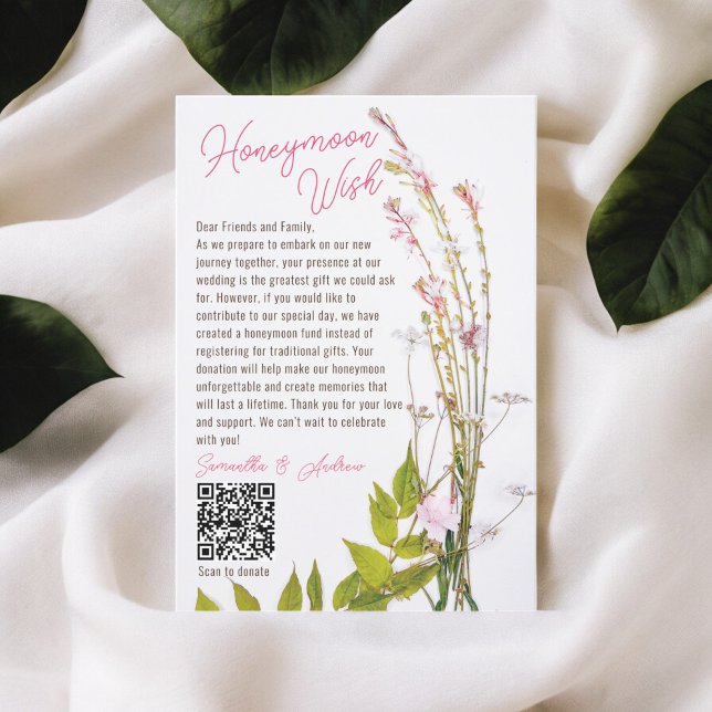Boho wildflowers photo wishing well wedding QR Enclosure Card (Boho wildflowers photo wishing well wedding QR Enclosure Card)