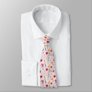 Boho Wildflowers Pink Purple Orange Beige Floral Tie