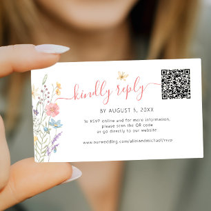 Boho wildflowers QR code online RSVP wedding  Enclosure Card