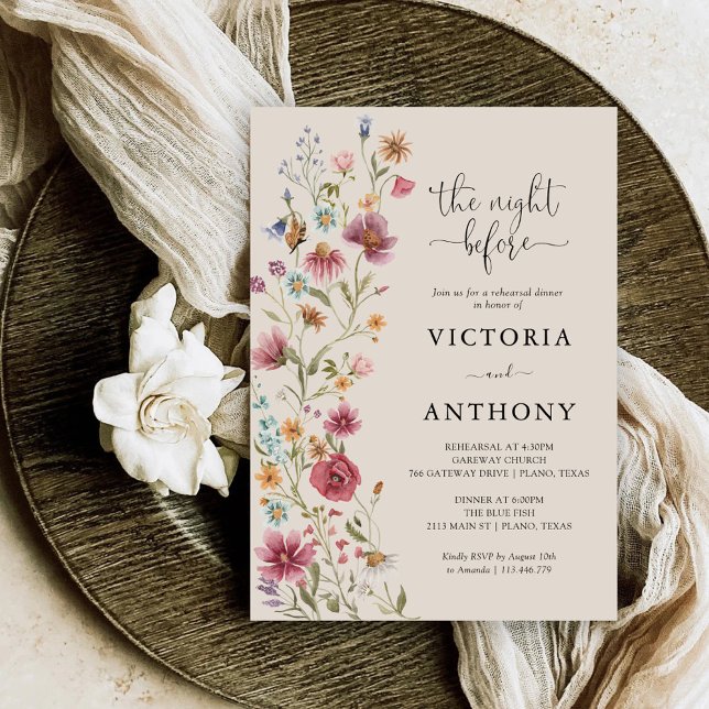 Boho Wildflowers Rehearsal Dinner Invitation (Creator Uploaded)