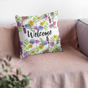 Boho wildflowers rustic floral cushion