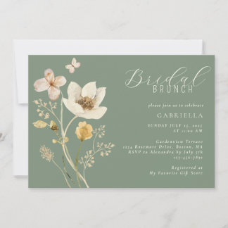 Boho Wildflowers Sage Green Cream Bridal Brunch In Invitation