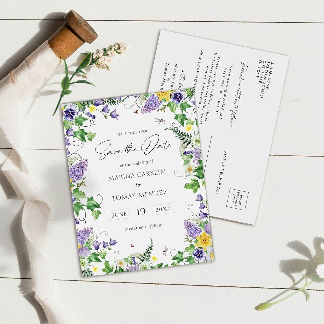 Boho Wildflowers Save the Date Announcement Postcard (Creator Uploaded)