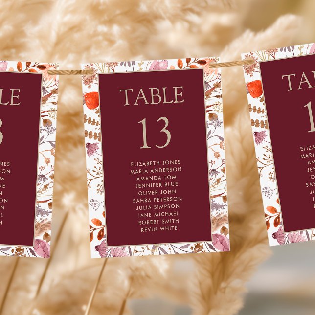 Boho Wildflowers Seating Chart Cards For Wedding (Creator Uploaded)