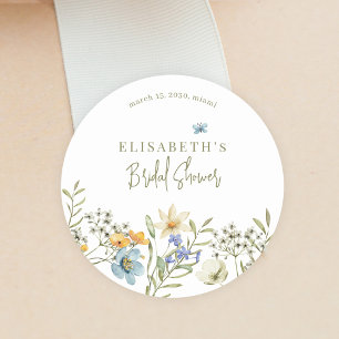 Boho wildflowers spring bridal shower personalised classic round sticker