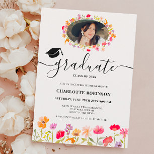 Boho wildflowers spring floral photo graduation invitation