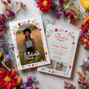 Boho wildflowers Spring Garden photos graduation Invitation
