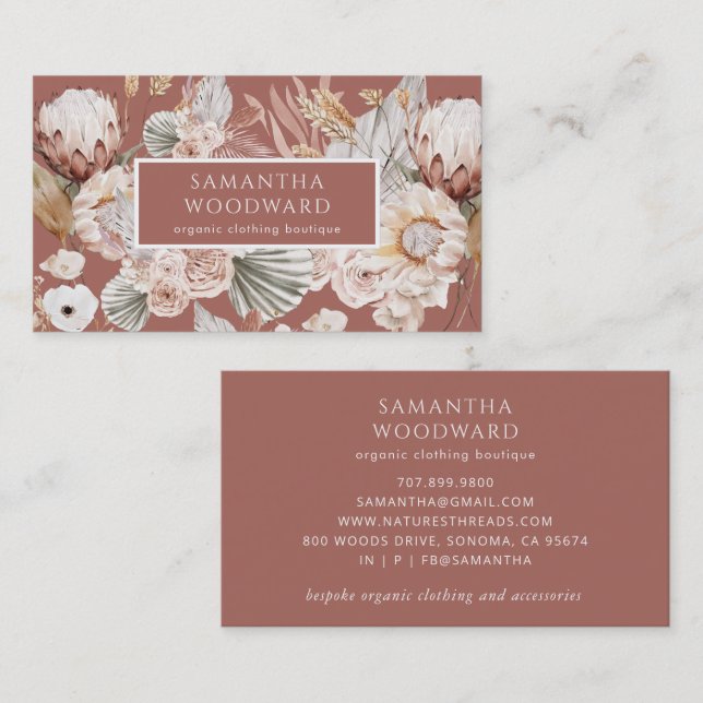 Boho Wildflowers Terracotta Clothing Branding Business Card (Front/Back)