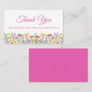 Boho Wildflowers Thank You Pink Floral Wedding Place Card