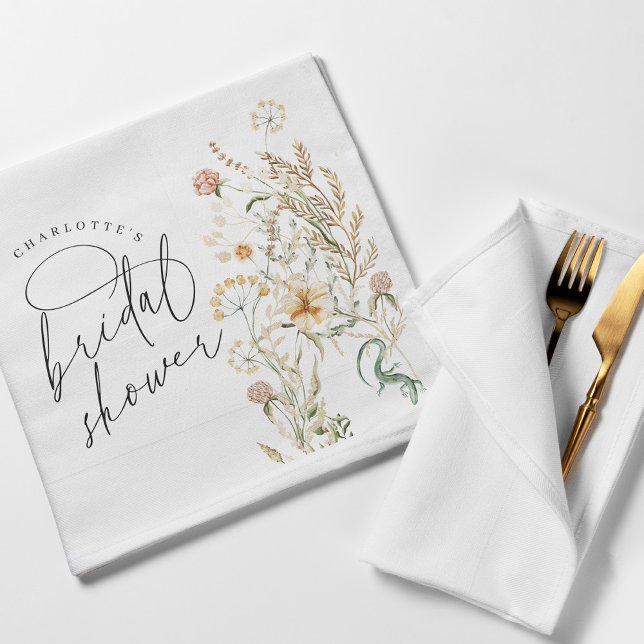 Boho Wildflowers Watercolor Minimal Bridal Shower Napkin (Creator Uploaded)