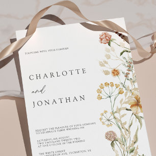 Boho Wildflowers Watercolor Minimal Wedding Invitation