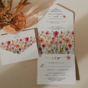Boho Wildflowers Wedding Colourful Flowers All In One Invitation