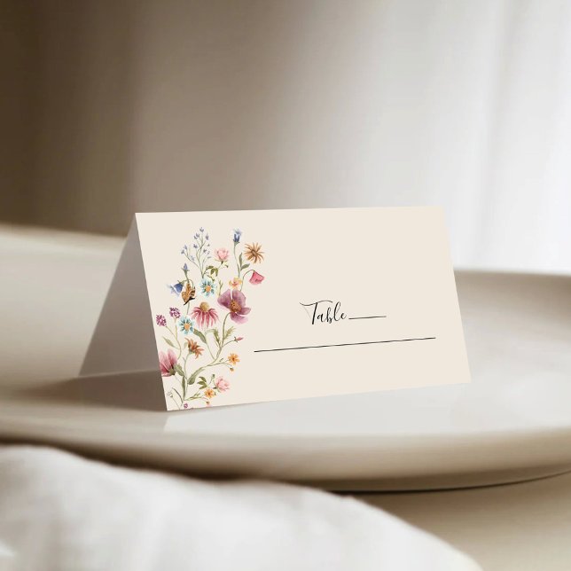 Boho Wildflowers Wedding Folded Place Cards (Creator Uploaded)