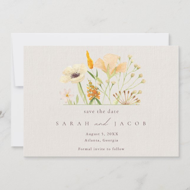 Boho Wildflowers Wedding  Save The Date (Front)