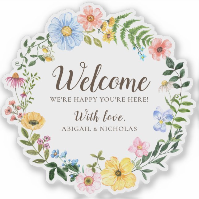 Boho Wildflowers Wedding Welcome Sticker Bag Label (Front)