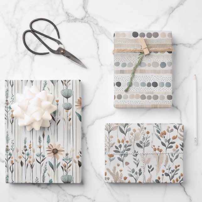 Boho Wildflowers Wrapping Paper Sheet (Front)