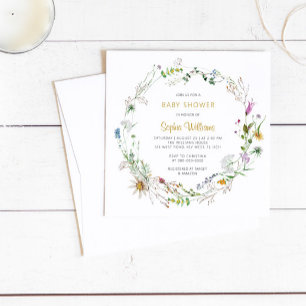 Boho Wildflowers Wreath Baby Shower Invitation